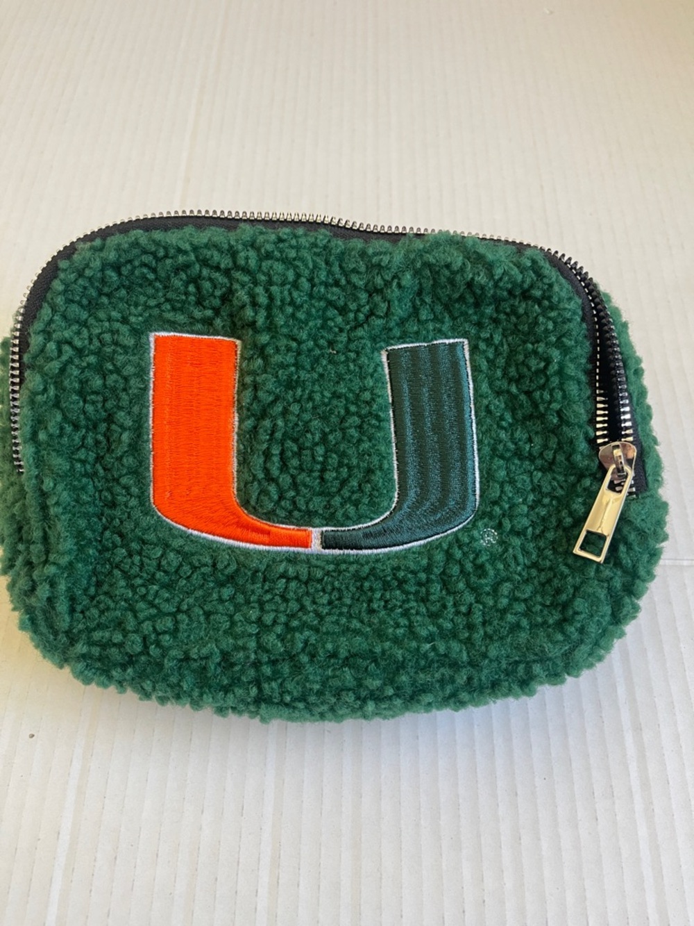 NEW University of Miami Green Sherpa Belt Bag Orange & Dark Green 'U' Patch